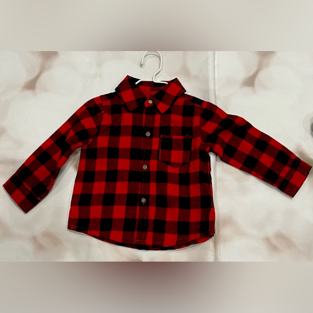NWT red alpine buffalo check flannel button down shirt 12-18 2t 3t